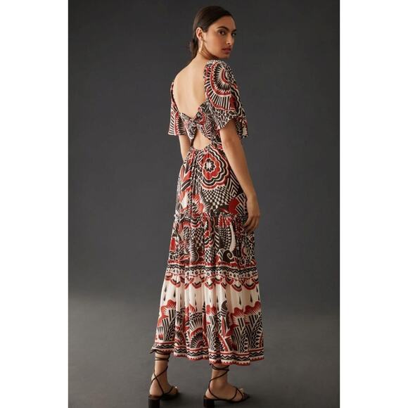 nwt by ANTHROPOLOGIE sz XXS Tiered Maxi Dress in red brown - Picture 2 of 6